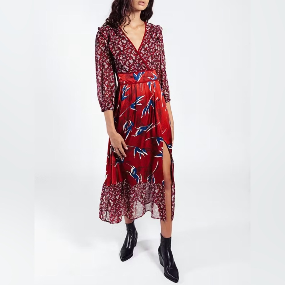 ✨❤️ Lenon Adler Floral Mixed-Print Boho Midi‎ Dress Red Small ❤️✨